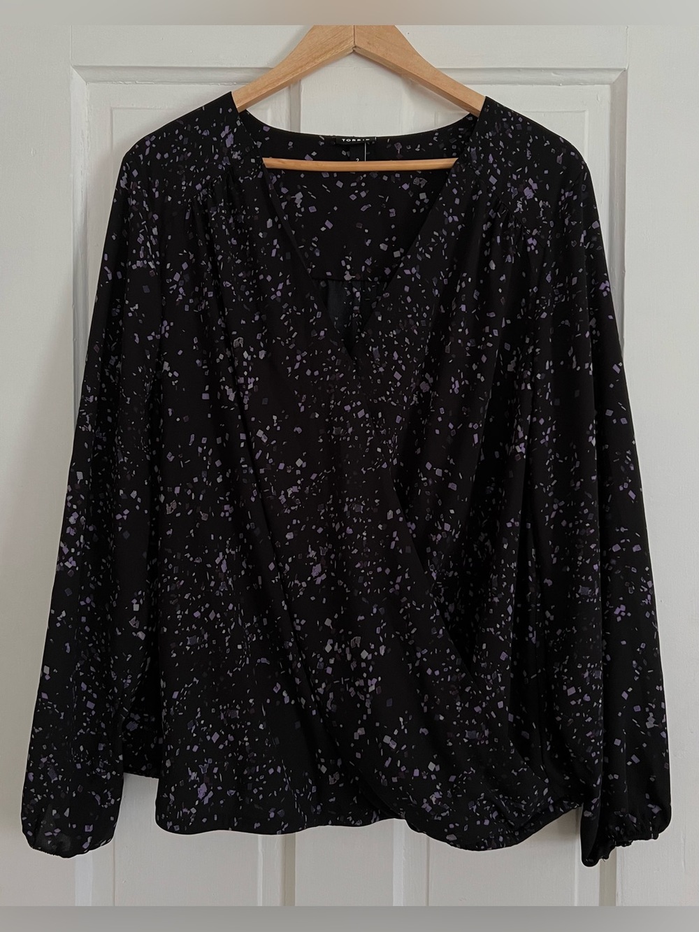 Torrid Women’s Size 2 Black Purple Wrap Style Blouse Long Sleeve Top